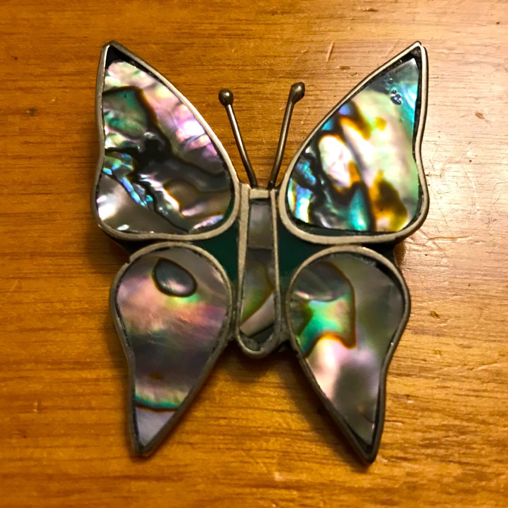 Vintage Mexico silver abalone butterfly pin